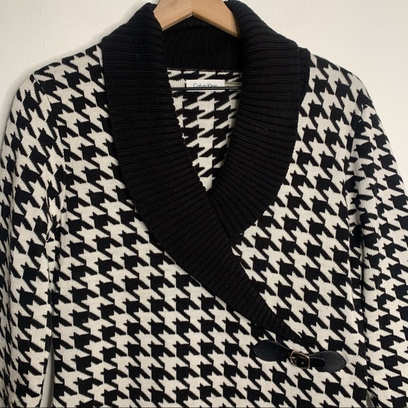 Calvin Klein Black and White Houndstooth Sweater Dress Long Sleeve - Picture 2 of 7